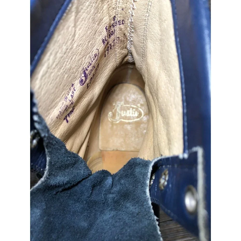 VINTAGE Justin Boot L0527 Western Kiltie Roper Blue Leather Boots Women US 7.5 N - Picture 9 of 10